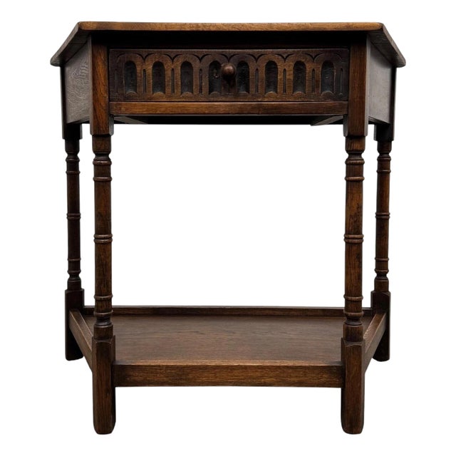 Antique Early 20th Century English Oak Side Table For Sale