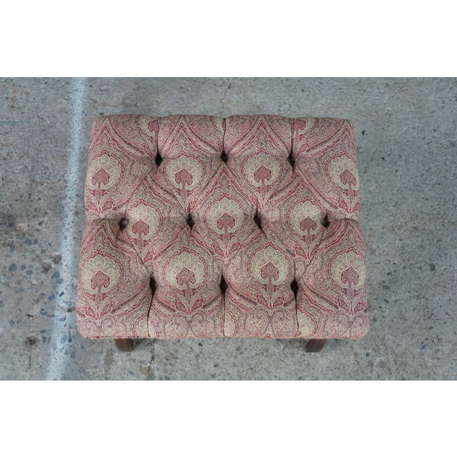Early 20th Century Antique English Regency Mahogany X Frame Paisley Tufted Ottoman Stool Bench For Sale - Image 5 of 18