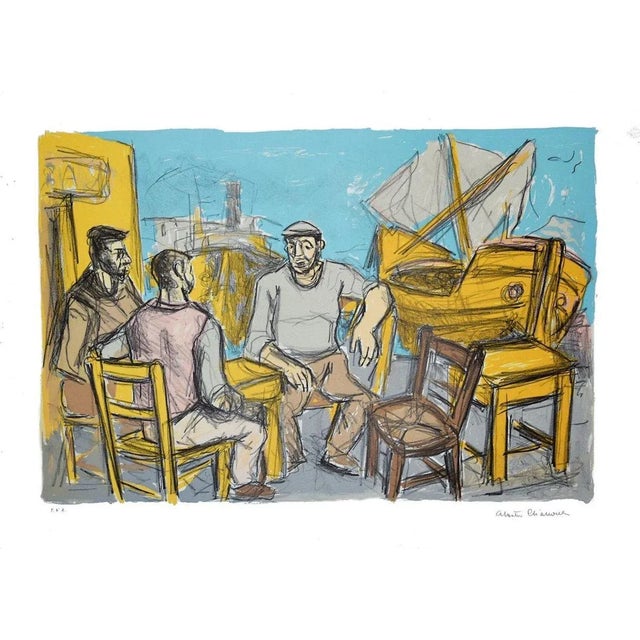 At The Harbor is an original colored lithograph realized by Alberto Chiancone during the 1970s. The artwork is hand-signed...