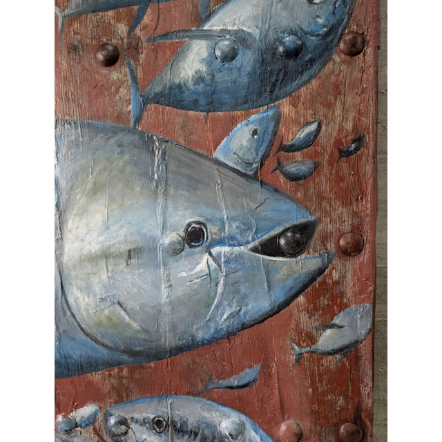 19th Century Spanish Farmhouse Gate with Marine Mural of Tuna For Sale - Image 4 of 18