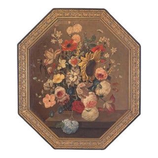 French Restauration Period 1820s Framed Octagonal Painting Depicting a Bouquet For Sale
