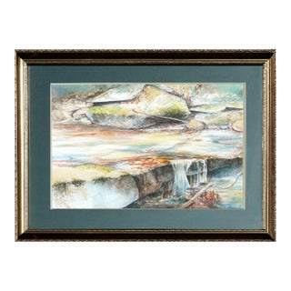 Vintage Watercolor Landscape -- Falling Water, Peaceful Forest Stream by Don Kitz For Sale