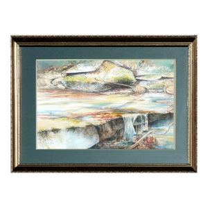 Vintage Watercolor Landscape -- Falling Water, Peaceful Forest Stream by Don Kitz