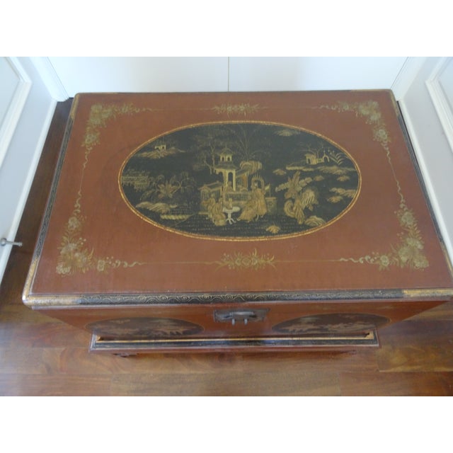 Late 20th Century Vintage Large Chinese Leather Bound Trunk on Separate Base For Sale - Image 5 of 5