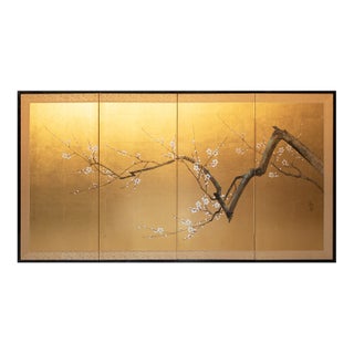 "Sakura", C. 1960s Showa Era Japanese Painted Byobu Screen For Sale