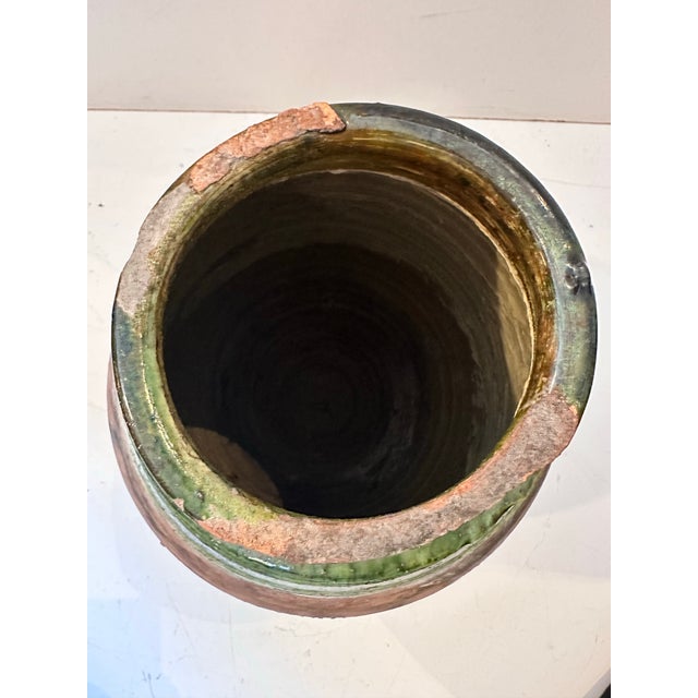 Brown French Vintage Vessel With Green Glaze Accents For Sale - Image 8 of 9
