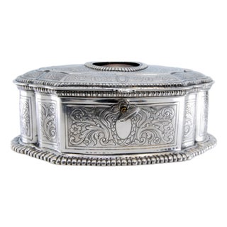 Silver Jewelry Box with Friezes and Engraved Plant Motifs Surrounding an Ancient Lady For Sale