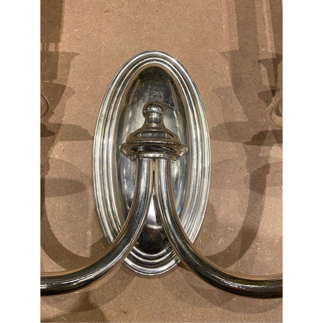 Vintage Classic Double-Arm Wall Sconce Polished Metal Finish For Sale - Image 4 of 5