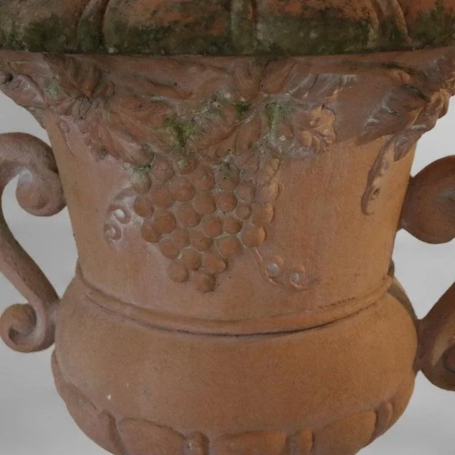 Pair of Vintage Classical Terra Cotta Colored Plaster Garden Urns C1940 For Sale - Image 9 of 9