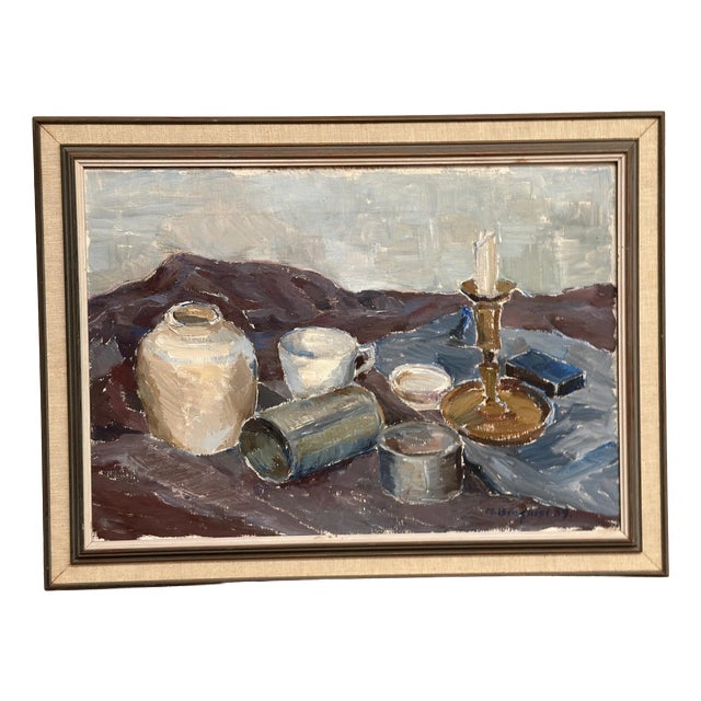 M. Broquist, Still Life with Candlestick, 1959, Oil on Canvas, Framed For Sale