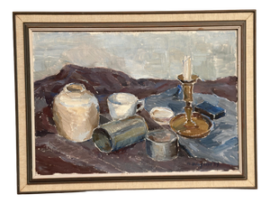 M. Broquist, Still Life with Candlestick, 1959, Oil on Canvas, Framed
