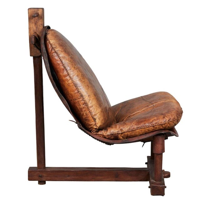 Mid-Century Modern Buffalo Leather Lounge Chair With Rich Patina, Brazil, 1960s, Brutalist Vintage Chair For Sale - Image 3 of 6