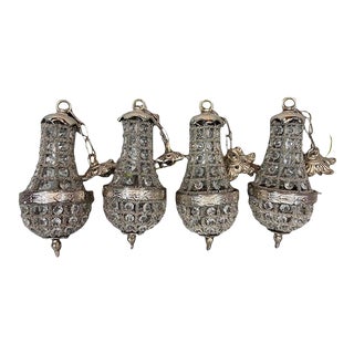 Set of 4 Early 21st Century French Louis XVI Small Chandeliers in Silver Leaf Bronze For Sale