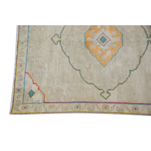 Traditional 1960s Beige Multicolor Geometric Design Handwoven Wool Vintage Turkish Runner 3'4" X 9'1" For Sale - Image 3 of 6