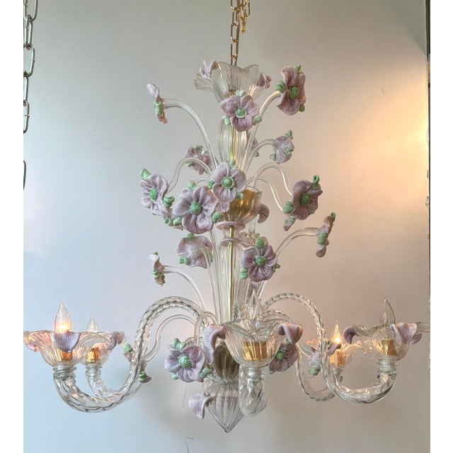 Glass Italian Venetian Glass Flower Chandelier For Sale - Image 7 of 8
