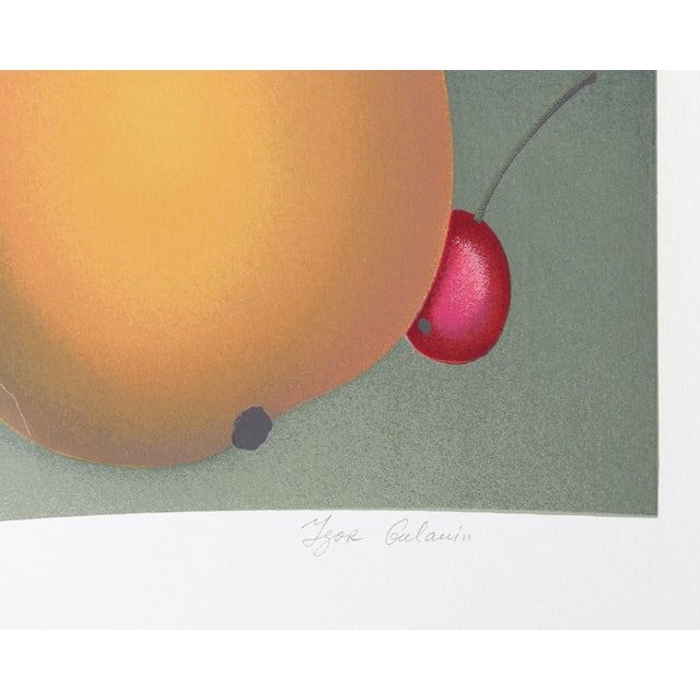 Folk Art Cat With a Bow, Signed Screenprint by Igor Galanin For Sale - Image 3 of 4