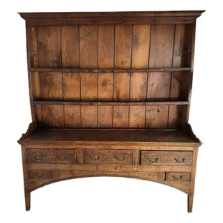 1730’s English Oak Welsh Dresser With Plate Rack in Excellent Condition For Sale