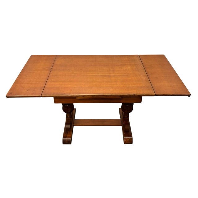 American Vintage Rustic American Style Solid Oak Trestle Dining Table For Sale - Image 3 of 11