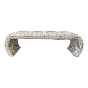 Vintage Waterfall Bench Reupholstered in Designer Lindsay Cowles Belgian Linen