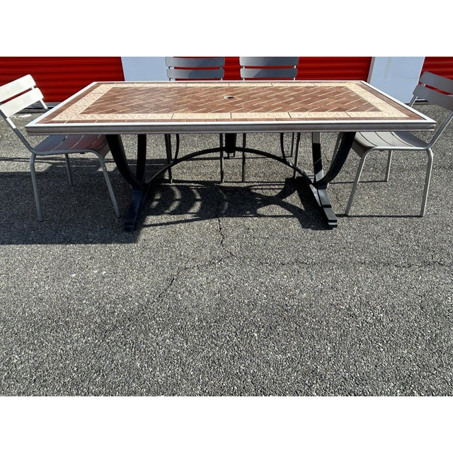 2010s Beautiful Aluminum Patio Set With Stone Top Table and 6 Chairs ~ For Sale - Image 5 of 9