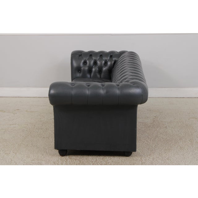 Blue Leather Chesterfield English Style Loveseat For Sale - Image 4 of 18