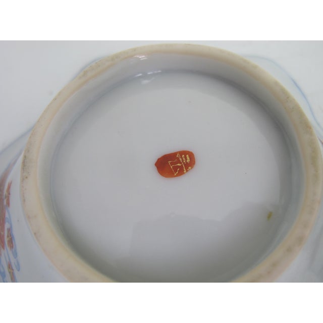 Japanese Kutani Red Blue & Gold Figural Porcelain Small Lotus Trinket Bowl Set For Sale - Image 11 of 11