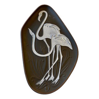 Danish Modern Ceramic Dish with Flamingos by Piotr Labuzek Baro for Knabstrup, 1960s For Sale