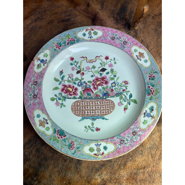 Ceramic Antique Large Famille Rose 'Flower Basket' Charger For Sale - Image 7 of 12
