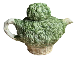 Vintage Ethan Allen Ceramic Green Boxwood Topiary Tea Pot, Made in Italy