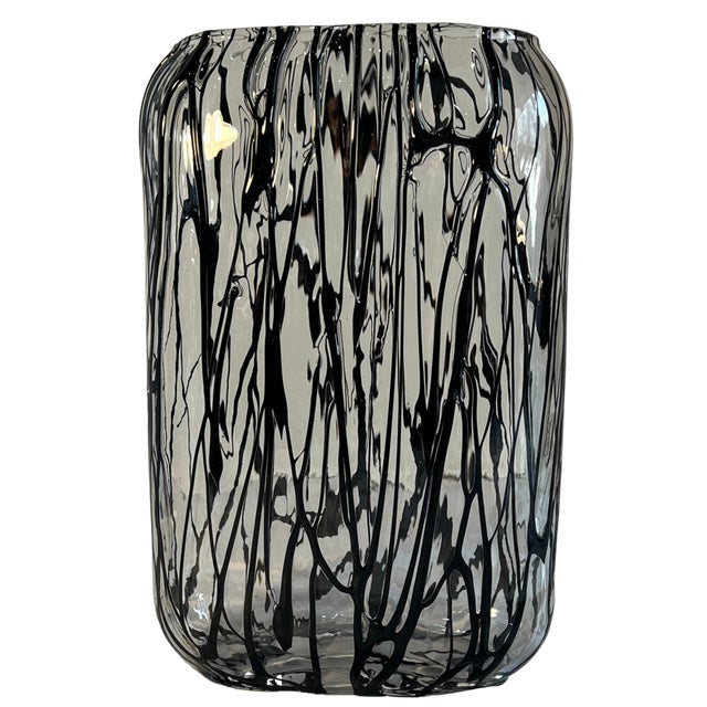 Black Graphic Pilchuk Torpedo Shaped & Rectangular Murano Style Art Glass Vases- A Pair For Sale - Image 14 of 18