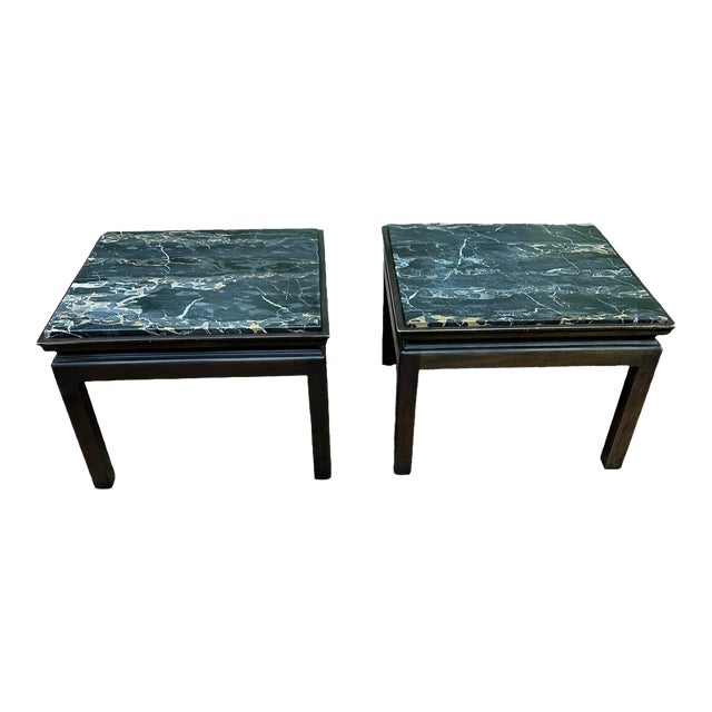Portoro Black Marble John Widdicomb Cherry Side End Tables - A Pair For Sale