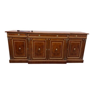Francesco Molon French Louis XVI Style Mahogany Buffet + Brass Ornamental Hardware For Sale