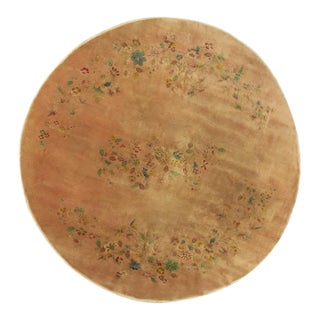 1920s Antique Apricot Floral Open Field Medallion Chinese Art Deco Round Rug For Sale