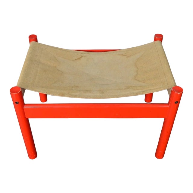 1970s Red Lacquered Canvas Bench / Ottoman For Sale