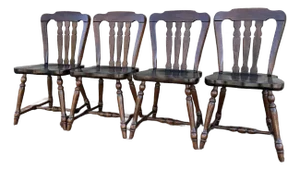 1980s Ethan Allen Old Tavern Antiqued Pine Rustic Traditional Country Chairs - Game Table / Dining Chairs - Set of 4