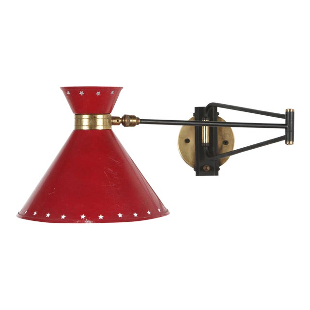 1960s Red Articulated Sconce by Rene Mathieu For Sale