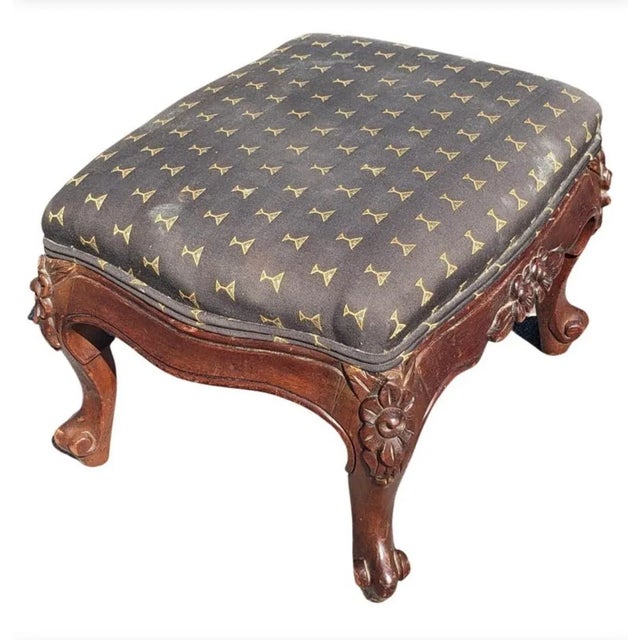 Vintage Chippendale Style carved Mahogany Foot Stool, Circa 1930s. Measures 15.5 inches wide, 12.75 in depth and 10 inches...