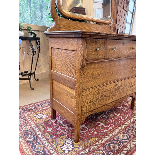 Wood Antique Golden Oak Serpentine Front Dresser For Sale - Image 7 of 10