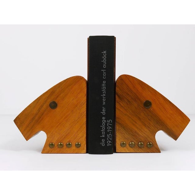 Austrian Modern Horse Bust Bookends in Walnut and Brass, 1950s, Set of 2 For Sale - Image 6 of 11