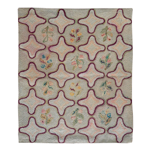 Splendid Gray Color With Oval and Florid Design Antique American Hooked Rug