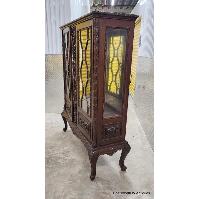 Antique Carved Mahogany French Victorian Style Curio Display Cabinet C1940s For Sale - Image 12 of 15