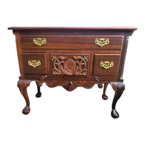Solid Mahogany Carved Philadelphia Chippendale Lowboy - Vintage Late 20th Century