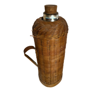 Early 20th Century Reed Wrapped Thermos With Original Mercury Glass Liner