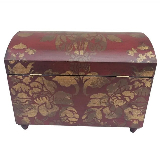 Wood Hand-Painted Dome Top Wood and Brass Decorative Chest For Sale - Image 7 of 11