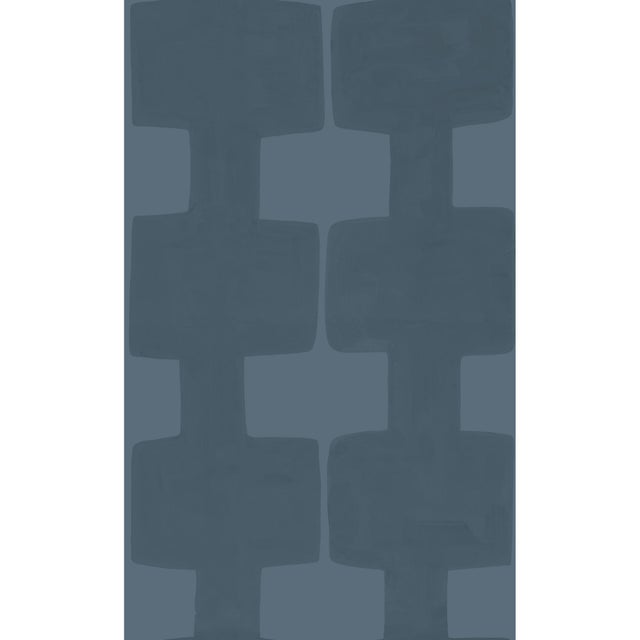Art Deco Modern Blocks Wallpaper by Paule Marrot in Faded Navy For Sale - Image 3 of 3