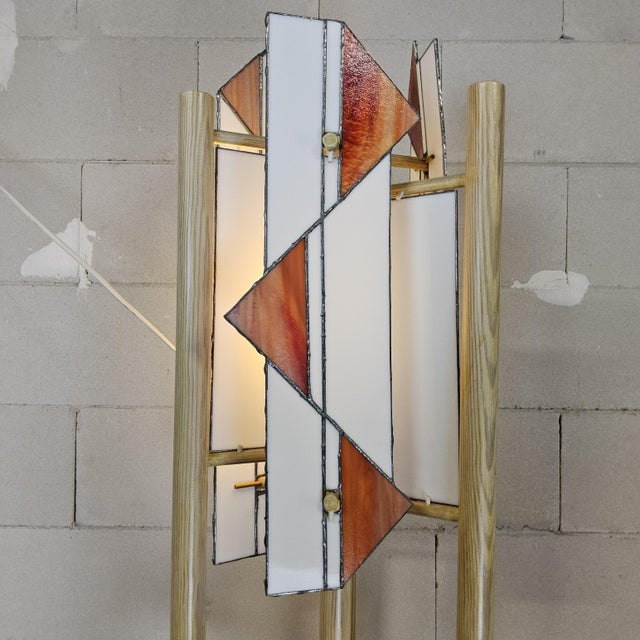 1960s Vintage Hand-Made Japandi Light with Stained Glass Shade, 1960s For Sale - Image 5 of 18