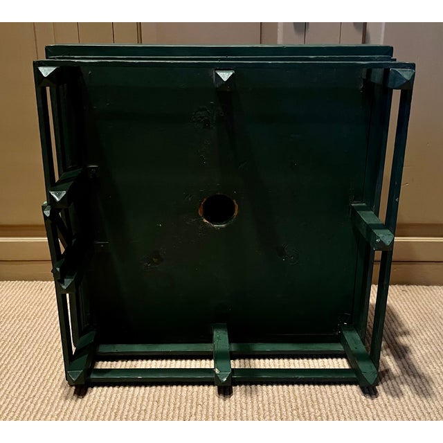 Antique 1920's American Green Paint Decorated Wood Fence, Gate and Stand for Displaying a Feather Christmas Tree For Sale - Image 15 of 15