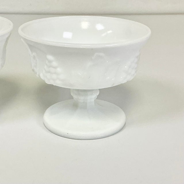 1970s Vintage Americana Arts & Crafts Indiana Glass Grape Milk Glass Champagne Coupes/Sherbet Cups - Set of 8 For Sale - Image 11 of 14