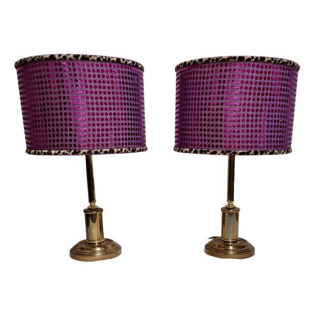 Vintage Table Lamps with Brass Base and Handmade Lampshade from Lamplove, 1970s, Set of 2 For Sale
