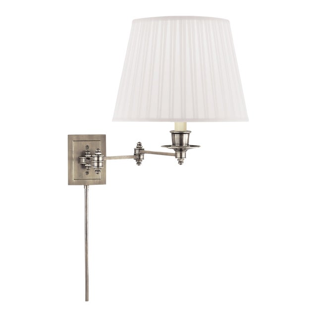 Visual Comfort Signature Triple Swing Arm Wall Lamp in Antique Nickel with Silk Shade For Sale